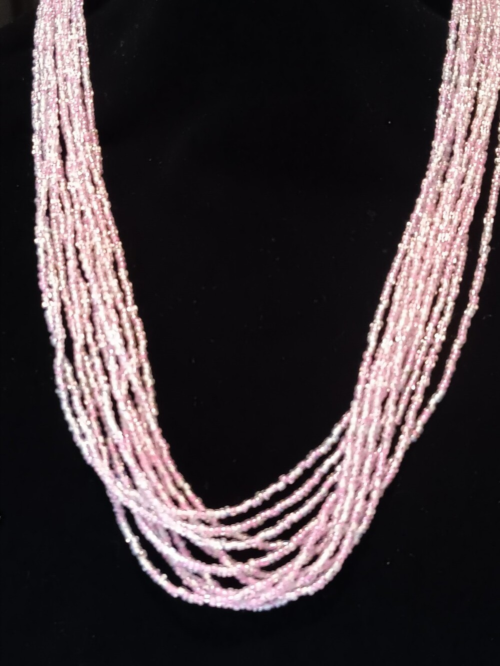 Layered Pink Seed Bead Necklace, Feminine Multi-Strand Jewelry